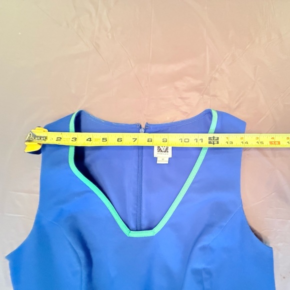 Anne Klein Blue/Green Contrast Trim Midi Sleeveless Sheath Dress Size 12/Large - Picture 8 of 10